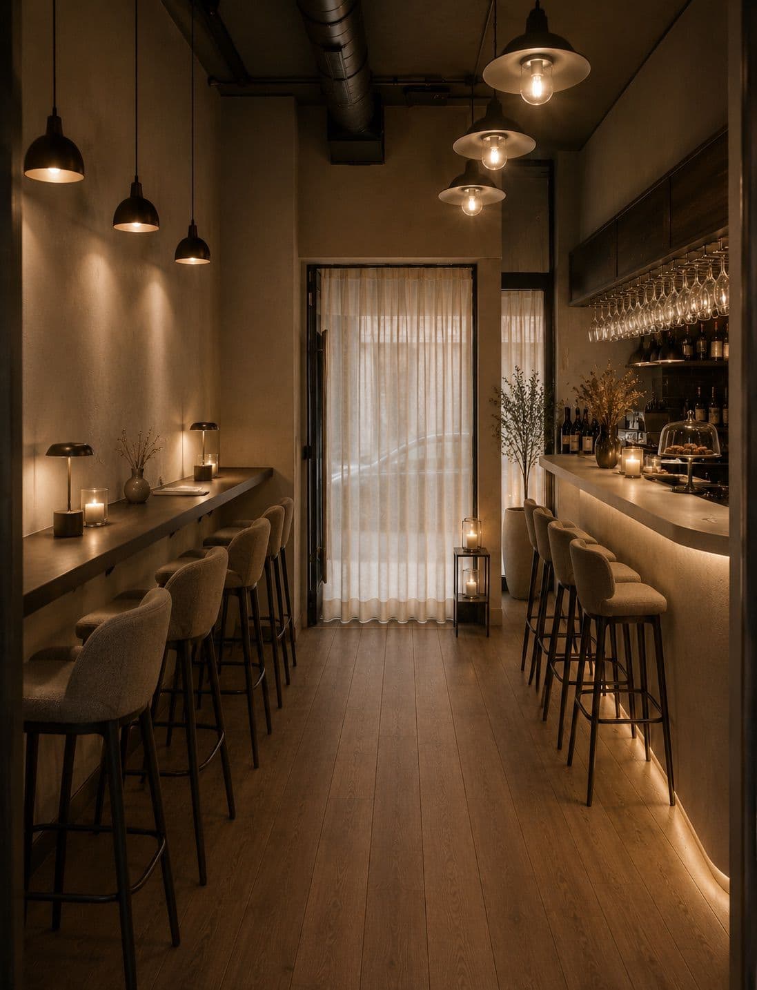Interior íntimo del restaurante de postres INA
